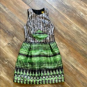 Nicole Miller Black Green Sleeveless dress 6 Euc